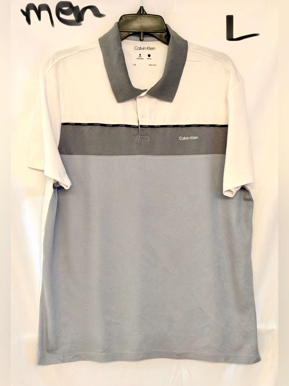 Calvin Klein Men’s White, Gray and Light Gray Colorblock Polo